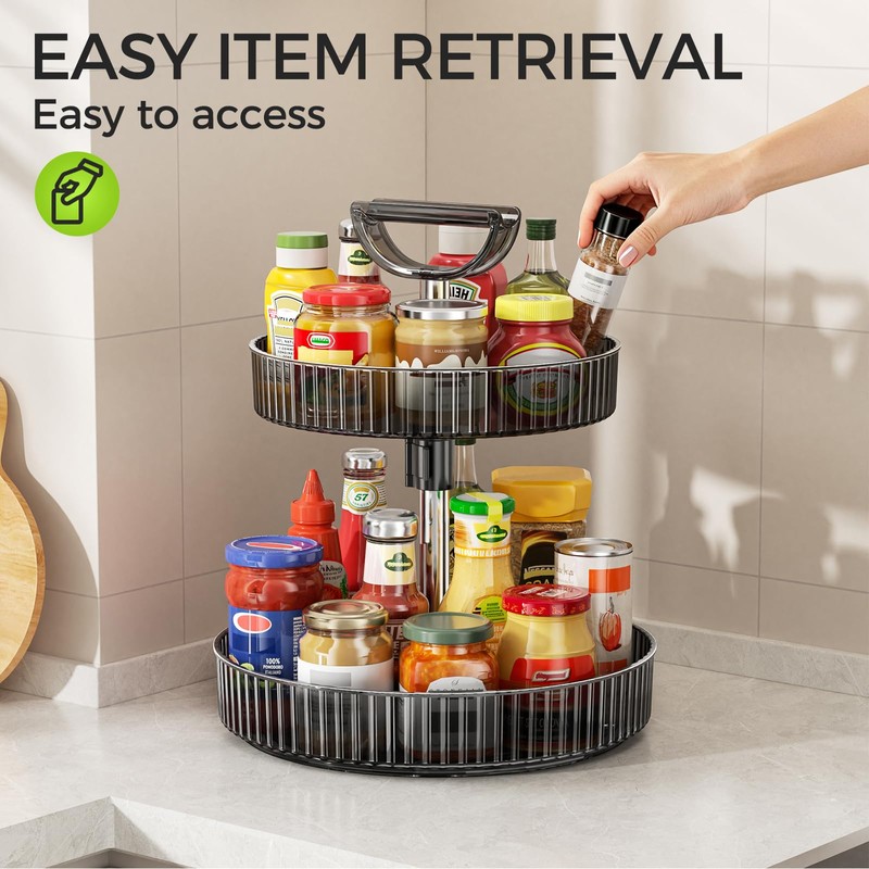 2-Tier Rotating Organizer with Handle – Adjustable Shelf, 360° Lazy