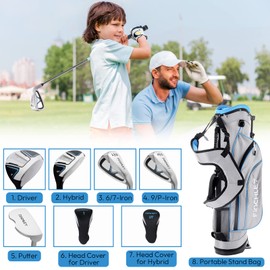 FINCHLEY Kids Golf Clubs Set for Boys & Girls Aged 8-12, Includes Driver, Hybrid, 7# & 9# Irons, and Putter for Right Hand, Blue