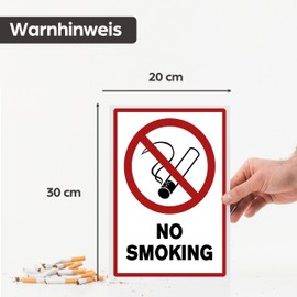 SL group - 1 Sign "No Smoking/Rauchverboten" 20 x 30 cm Made of Sturdy PVC Plastic Panel - No Smoking Indoor and Outdoor Use - Prohibition Sign for Not Smoking Throughout the Building