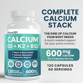 4-in-1 Calcium Supplements for Women & Men - Calcium Citrate with D3 K2 Vitamin 5000 IU - Calcium 600mg with Vitamin D3 K2 - Everyday Vitality Supplem