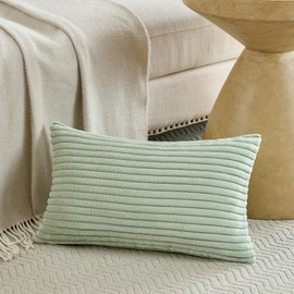 Fancy Homi Set of 2 Sage Green Boho Lumbar Decorative Throw Pillow Covers 12x20 Inch for Bedroom Couch Chair, Soft Cozy Corduroy Rectangle Cushion Case, Bohemian Home Decor, Men Women Teen Girls Gift