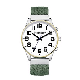 Hearkent Men's Talking Watch with French Voice Large Numbers for Visually Impaired, Blind or Elderly, Nylon Green, Classic