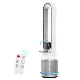 Tower Bladeless Fan with Remote Control, 3-Speed Oscillating Cooling Fan, Anion Mode, White