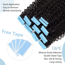 Urbeauty 40 Pcs Tape in Hair Extensions Human Hair Black Women Seamless Kinky Curly Tape on Hair Extensions with Invisible Tape Attached Semi Permanent Tape on Natural Hair