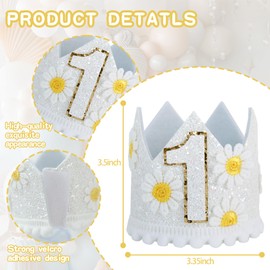 Ereniko Daisy Boho White First Birthday Crown Girl 1 Birthday Hat 1st Baby Birthday Hat One Baby Party Hat White Photoshoot Props Photo Props