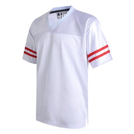 DEHANER Blank White US Football Jersey for Men Women Retro Mesh Gym T-Shirts Sports Classic Vintage Outfits College Tops Red Stripe-White Jersey,Men Size XX-Large