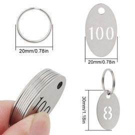 NumRealm Oval Number Tags with Rings, 304 Stainless Steel Key ID Tag, Metal Numbers Keychain Tag Labels - 1 to 20
