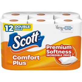 Scott ComfortPlus Toilet Paper, 12 Double Rolls,231 Sheets per Roll, Septic Safe