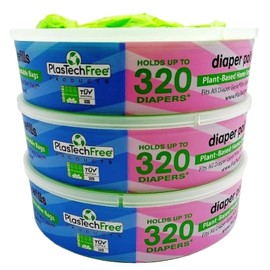 Plastech Diaper Pail Refills - 100% Compostable/Plant-Based, 3 Count