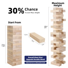 GOTHINK Giant Tumble Tower Game, Large Tumbling Tower Stacking to Over 4 FT 54pcs Wooden Jumbo Blocks for Outside Yard Games with Carry Case Timber Stacking Game Night Toy Gift for Kids Adults Family