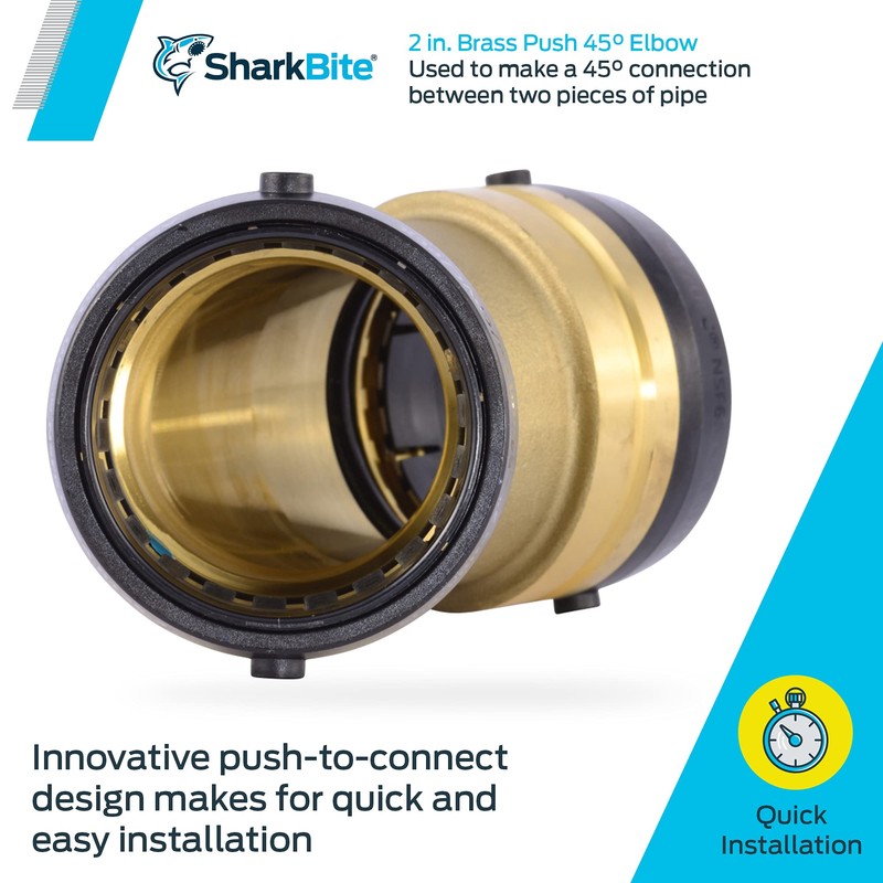 SharkBite 2 Inch 45 Degree Elbow, Push to Connect Brass