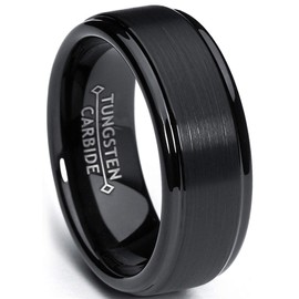 Men's Black Tungsten Ring Matte Finish High Polish Wedding Band 8MM Comfort-fit Sizes 6 to 15