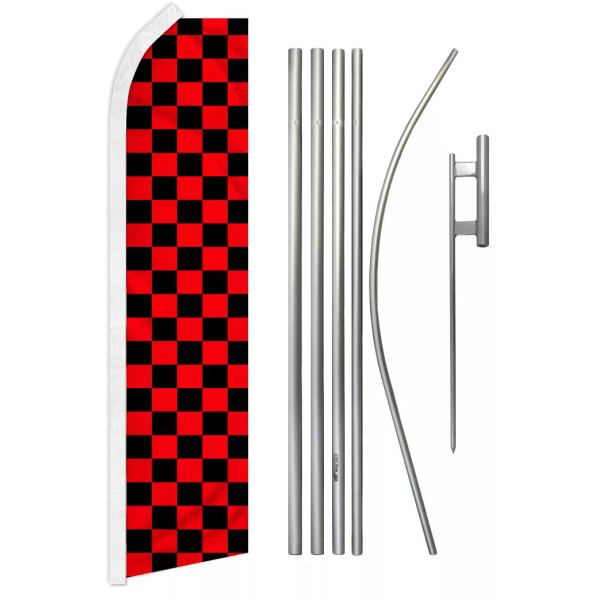 Unbranded Black & Red Checkered Advertising Swooper Feather Flutter Flag