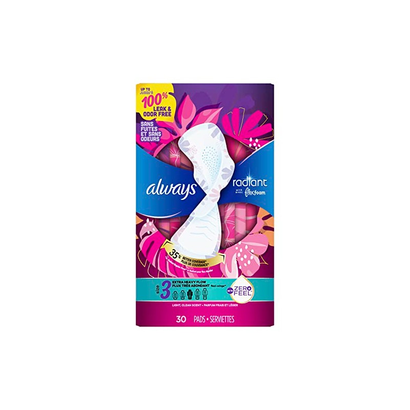 Always Radiant Feminine Pads for Women, Size 3 Extra Heavy,