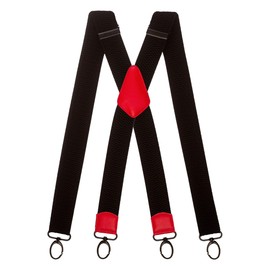 Olata Heavy Duty X-Shape Braces/Suspenders, Black with Coloured Leather and Black Carabiners - 4cm. Red