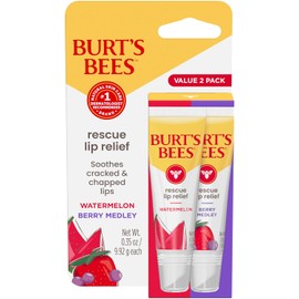 Burt's Bees Rescue Lip Relief, sandía y bayas mezcladas, bálsamo labial hidratante para labios secos y agrietados, con cera de abeja y manteca de karité de origen Responsbily 100% natural, 2 unidades, 0.35 onzas