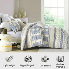 Bedduvit Cotton Duvet Cover Queen - Boho Queen Duvet Cover for All Season,3 Piece Striped Summer Duvet Cover Queen Size with Zipper Closure & 8 Ties (90"x90", No Comforter)