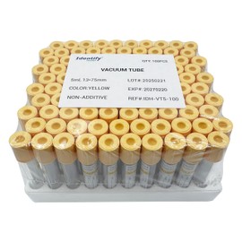 Identify Health Vacuum Urine Specimen Tubes | 100 Pack | 5 ML Non-Additive Urine Collection Yellow Cap, Sterile 13x75 MM