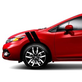 4" Fender Hash Mark Bars Vinyl Racing Stripes Graphic Decals (Fits Honda Civic & Most Cars) Driver Side - Black Matte