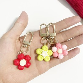 SWJEWEL Acrylic Flower Keychain 3pcs Set Red Pink Lime Green Small Key Chain for Women Valentine's Day Bag Charm Car Key Ring Pendant Purse Backpack Handbag Decoration FLOWER
