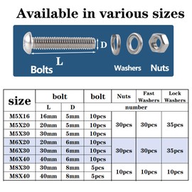 huruirui M5 M6 M8 Nuts and Bolts Washers Set Machine Screws and Nut 304 Stainless Steel Button Head and Hex Nuts Washer Assortment Kit for Machine Fastener 300pcs with 4 Wrench