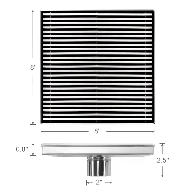 Sharpeye 8 Inch Square Shower Drain with Wedge Wire Grate,