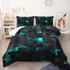 Geometric Turquoise Black Comforter Set,Light Honeycomb 3 Piece Bedding Set