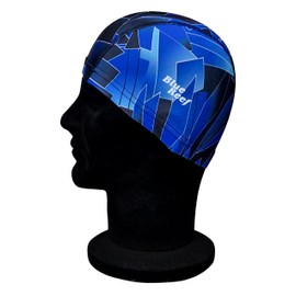 Blue Reef Elasticated Unisex Nylon Lycra Stretchy Swim Hat Bathing Cap Abstract St Tropez Print Deluxe Pull On One Size Fits All Suitable For All Ages 3+ Years (Blue Print)