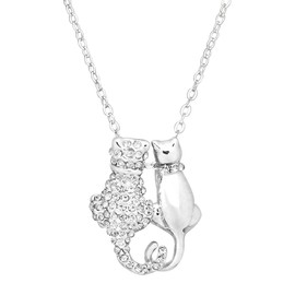 Falari Katzen Anhänger Halskette Strass Kristall hochglanzpoliert Rhodium J0462-CR