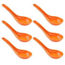 Cjueiom 6Pcs Rice Spoons, Chinese Soup Spoons for Ramen, Wonton & Noodle Dishes, Asian Plain Style, Orange