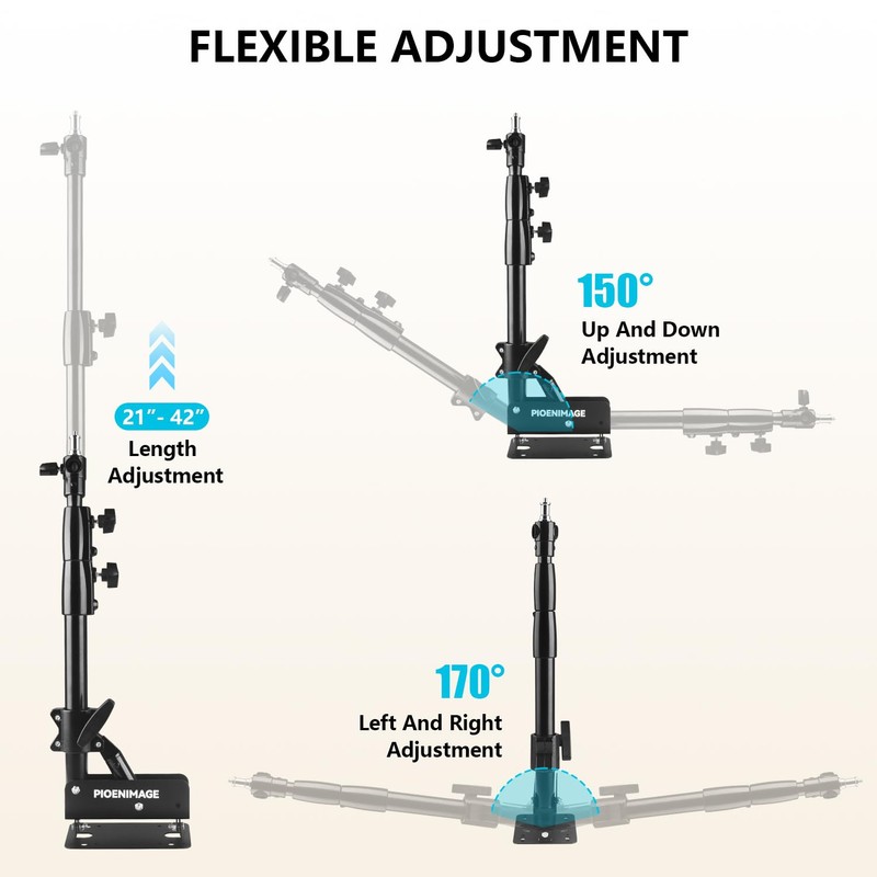 PIOENIMAGE 42" Wall Mount Triangle Boom Arm, Retractable Ring Light