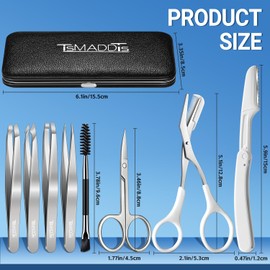 TsMADDTs Pinzas para Depilar El Vello Facial Femenino, Kit para Cejas 8 en 1 con Pinzas, Tijeras, Maquinilla de Afeitar, Cepillo Y Neceser de Viaje, Kit para Dar Forma A Las Cejas