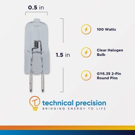 24V 100 Watt T4 Halogen Bulb Replacement for Ritter 355-025 Light Bulb by Technical Precision - GY6.35 2-Pin Base Round Pins - 2000 Hours - 1800 Lumens - Clear - 1 Pack