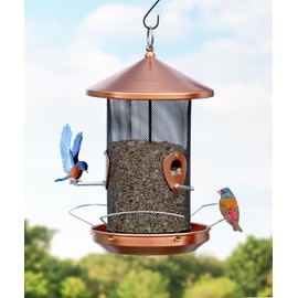 Acgarten Large Hanging Wild Bird Feeder – Outdoor 12.6inch Durable Metal with Copper Finish, Chew-Proof and Rust-Proof, Attracting Chickadees Goldfinches Cardinals Finches Sparrows [Copper]
