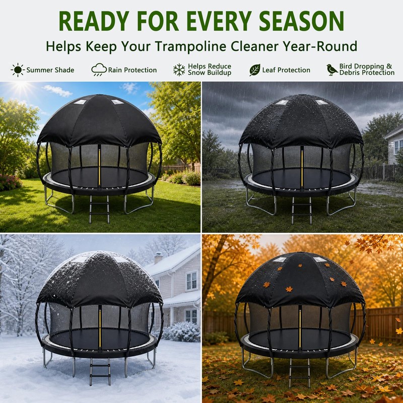 12FT Dome Trampoline Canopy Cover for Backyard Round Trampolines