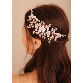 Deniferymakeup Bridal Leaf Flower Headband Crystal Hair Piece Wedding Hair Jewelry for Women and Girls (Gold)