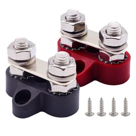 5/16" Dual Studs Battery Junction Post, Ampper 2 Studs M8 Bus Bar Power and Ground Junction Block Distribution Terminal Kit (Pack of 2, Red and Black)
