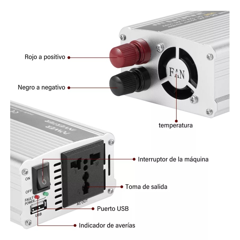 Kmow Convertidor De Corriente Para Automóvil 2000w 12v A 110v