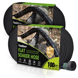 Holldoor 1/2'' Soaker Hoses for Garden 100 ft 2 Pack, Flat Soaker Hose 200 ft for Water Saving, Lightweight Garden Drip Line Watering Hoses for Irrigation System (100 ftx2)