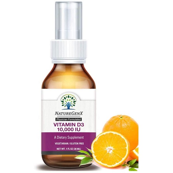 NatureGenX - Vitamin D3 10000 iu Liquid Supplement for Best Absorption - Support for Bone Strength, Immunity Boost, and Heart Health - 30 ml Orange Flavor - Pure Vitamin D Liquid Drops for Adult