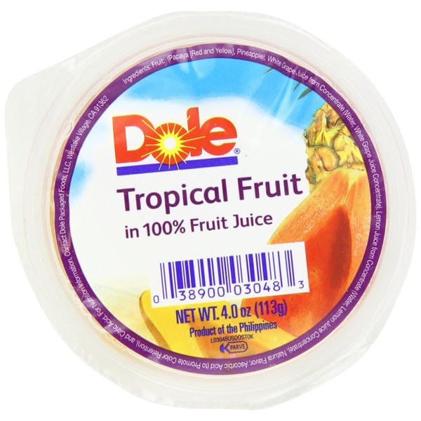 Dole Tropical Fruit In 100% Fruit Juices, Individual Serving, 4-Ounce Containers (Pack of 36)