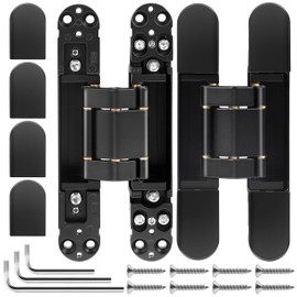 2 Pcs 7 inch Hidden Door Hinges-Invisible Hinges for Doors, 180 Degree Swing Concealed Hinges, 3 Way Adjustable & Heavy Duty (‎Black)