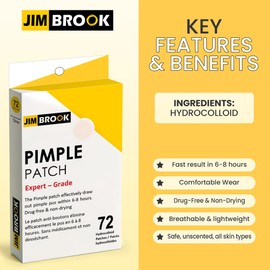 JIMBROOK Pimple Patches For Face (72 Patches) Hydrocolloid Pimple Patches for Face Care — Round Design Tapered Blemish Patches — Invisible Pimple Patches | Pimple Stickers for Face | Zit Patches (72 Count (Pack of 1))