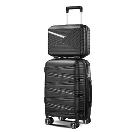 Outill 4 Piece Set Carry On Luggage, Feather-Light & Robust, Expandable, Spinner-Wheeled Suitcase. TSA-Locked. Perfect for Business & Family Travels (Black)