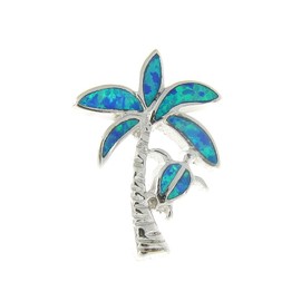 Arthur's Jewelry 925 Sterling silver Hawaiian palm tree honu blue synthetic opal slider pendant