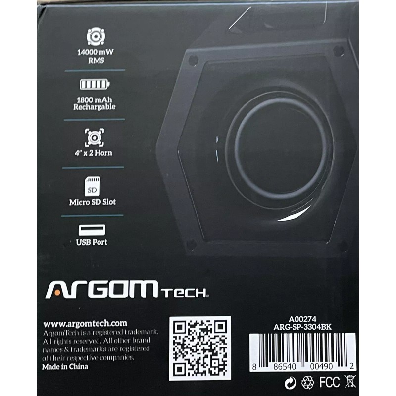 ARGOM TECH SLAMBOX BEATS WIRELESS BT SPEAKER Indoor/Outdoor