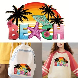 Summer Beach Coconut Tree Iron On Transfers for T-Shirts Rub on Transfers Stickers Vinyl Ready to Press Stickers Iron on Decals for T-Shirts Clothing Hoodie DIY Crafts