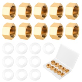 10pcs 3/8'' NPT Brass Pipe Cap, Brass Fittings with Rubber Gaskets Pipe Plug Stop Valve Compression Cap for Water Line Gas Hose