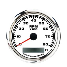 MOTOR METER RACING W Pro Series 110mm 4-3/8" Tachometer 8000 RPM Gasoline Diesel Engine with Hour Meter White Dial Red LED Waterproof for Car Truck Boat Yacht Motorcycle