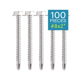 IMScrews 100pcs #8 x 2" Stainless Hex Washer Head Self Drilling Screws, 410 Stainless Steel Full Thread Sheet Metal Tek Screws